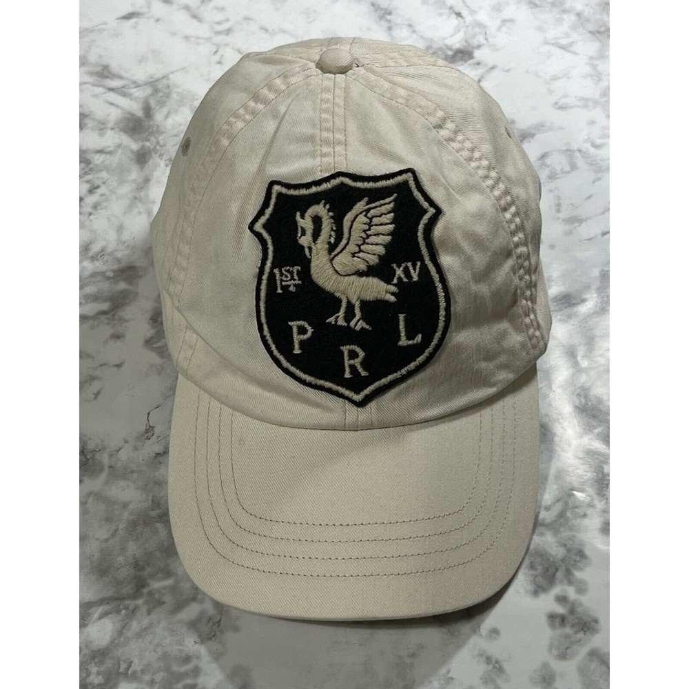 RARE Vintage POLO Ralph Lauren Hat Winged Dragon 1st XV Patch Shield Rugby Cream